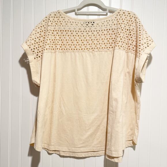 Lane Bryant Cream Cap Sleeve Eyelet Lace Yoke Top Plus Size 22/24 - Picture 6 of 6